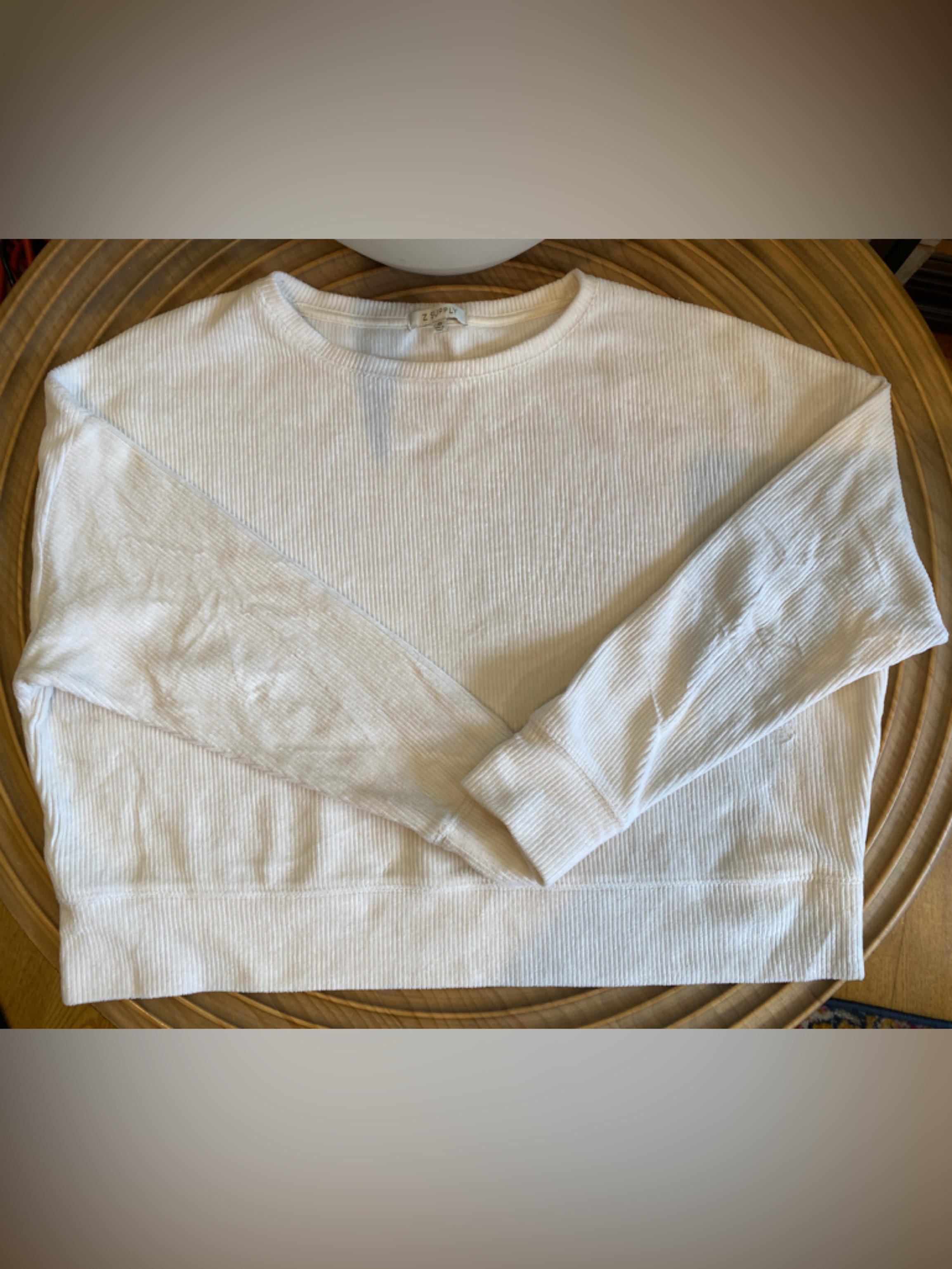 Z Supply Ribbed Long Sleeve Crewneck Crop Top Sweater- Cream